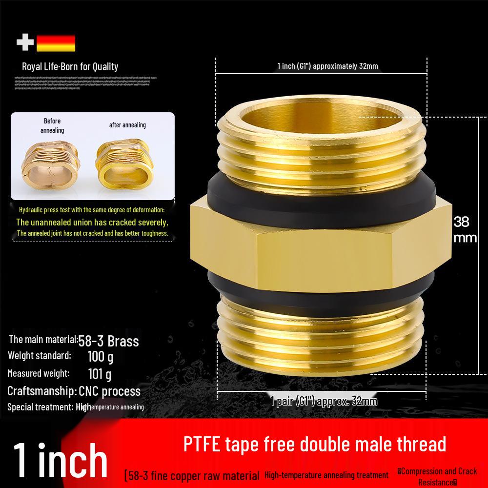 All-Copper Male Thread Direct Coupling, Short To Extended Thread, 4-Point To 6-Point, 1-Inch Inlet Pipe Reducing Joint
