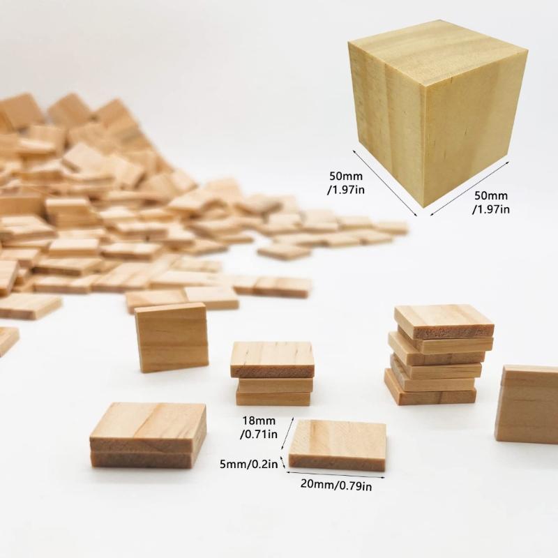 100Pcs Unfinished Natural Wood Squares Paintable Wooden Cubes For Painting Carving Home Decorations Handmade Presents