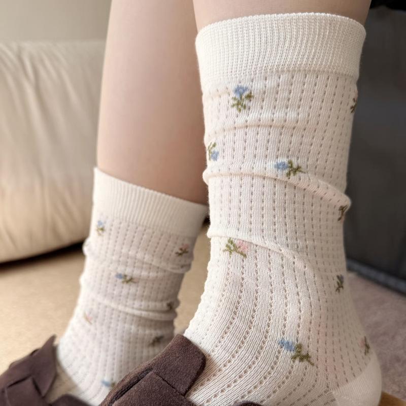 Süße kleine Blumensocken - Sommerliche leichte Netz-Socken, atmungsaktiv, knöchelhoch 10A Antibakterielle Baumwoll-Frottee-Socken