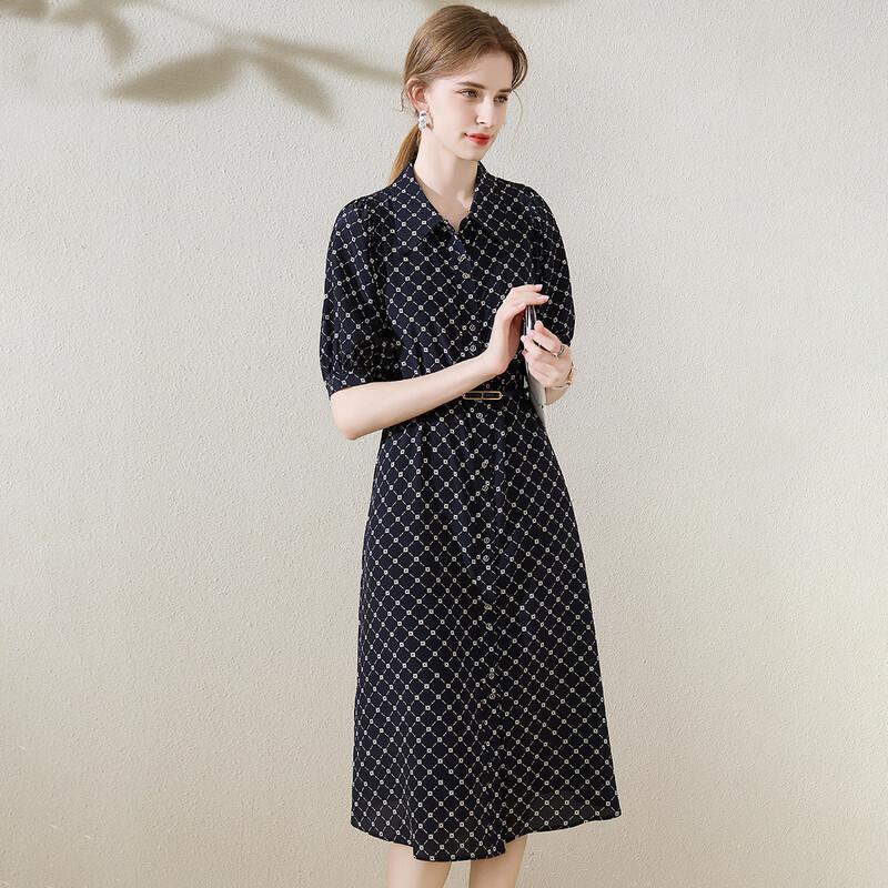 TUHUANG 100% Mulberry Silk Lapel Shirt Dress XL