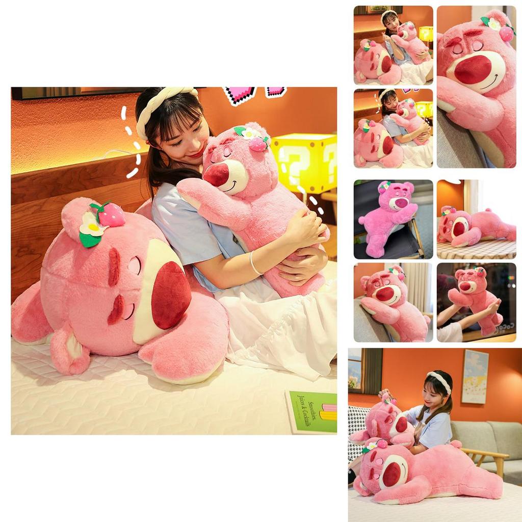 Cute Short Plush Strawberry Bear Stuffed Toy Pillow For Kids 35cm Pink