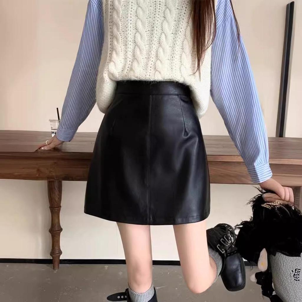 2024 High Waist Matte Suede A-Line Mini Skirt for Women - Slimming and Anti-Exposure Design, Perfect for Spring and Autumn