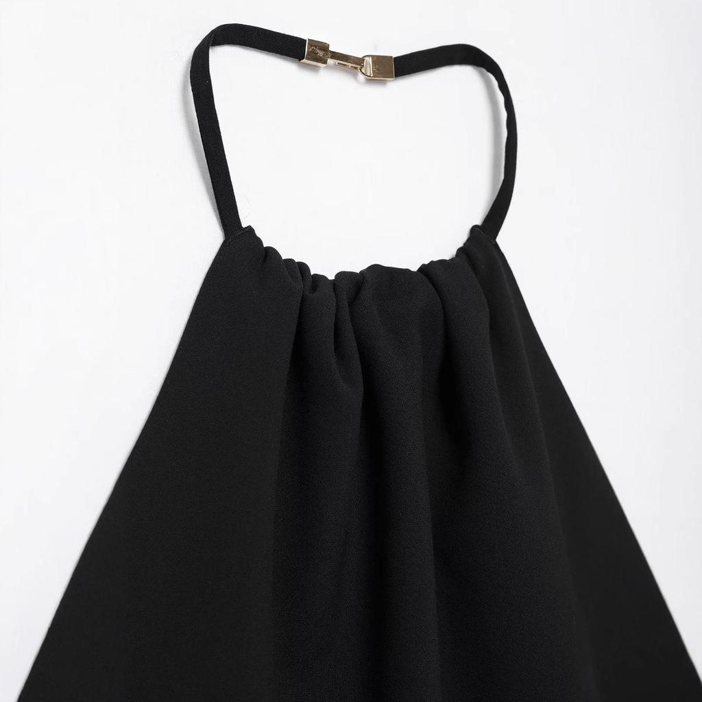 2025 Spring European & American Fashion Slim-Fit Halter Mini Dress with Feather Decor