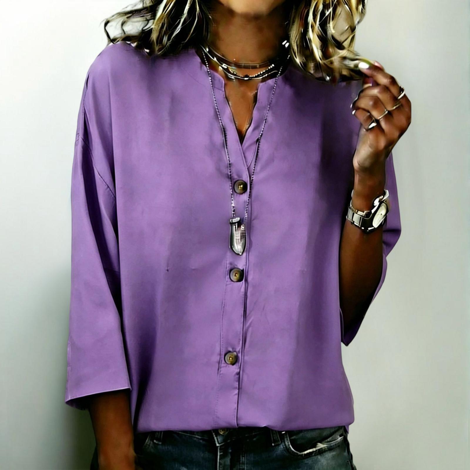 Women s Fashion New Summer Button Loose Shirt Women s Casual Versatile T-Shirt Top XL фиолетовый