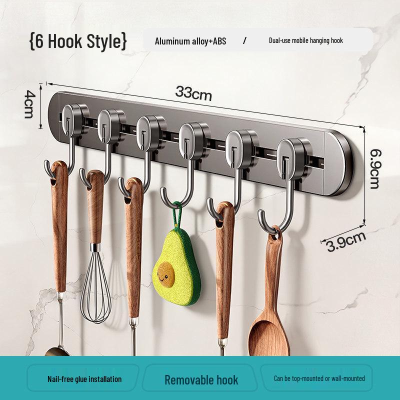 Portaoggetti da parete per cucina salvaspazio: Ganci portaoggetti multifunzione in alluminio senza foratura