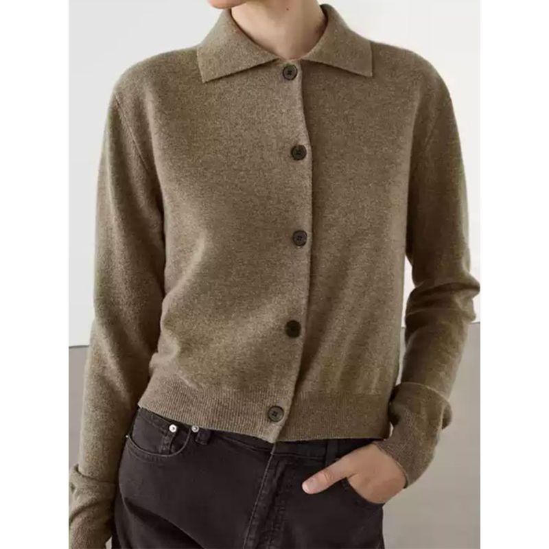 MD Women clothes Autumn and Winter New Old Money Style Short Version Sweater Polo Collar Knitted Cardigan Outerwear 05704620527
