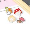 Colorful Mushroom Brooch with Cartoon Hedgehog, Frog Stool, & Cat Hat