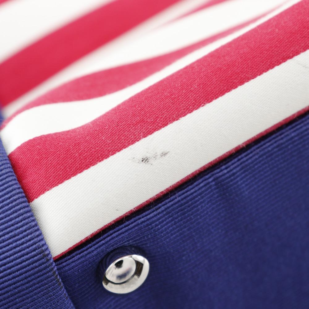 Chanel Chain Tote Tote Bag A47944 Cruise Line Border Navy Blue cotton/Nylon Women Used