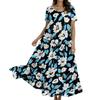 Vestido floral bohemio suelto casual de manga corta largo maxi vestido de verano para la playa