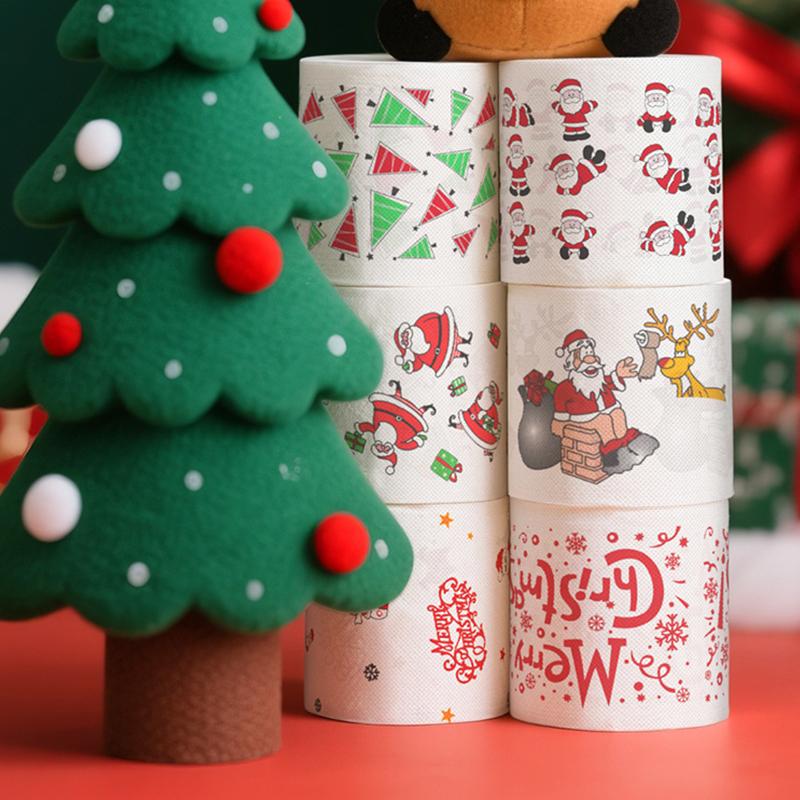 100G/Roll Wood Pulp Celebrations 10x10CM Disposable Santa Claus Dinners Xmas Christmas Tissue Chimney Pattern Design