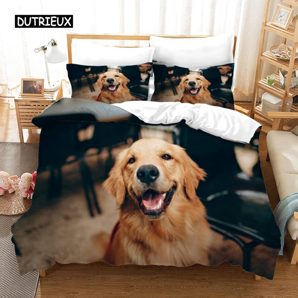 

Комплект підодіяльника Голден Ретривер для хлопчиків з принтом домашніх тварин, двоспальний, мікрофібра, постільна білизна з принтом тварин, ковдра з собаками EU single(135x200cm)