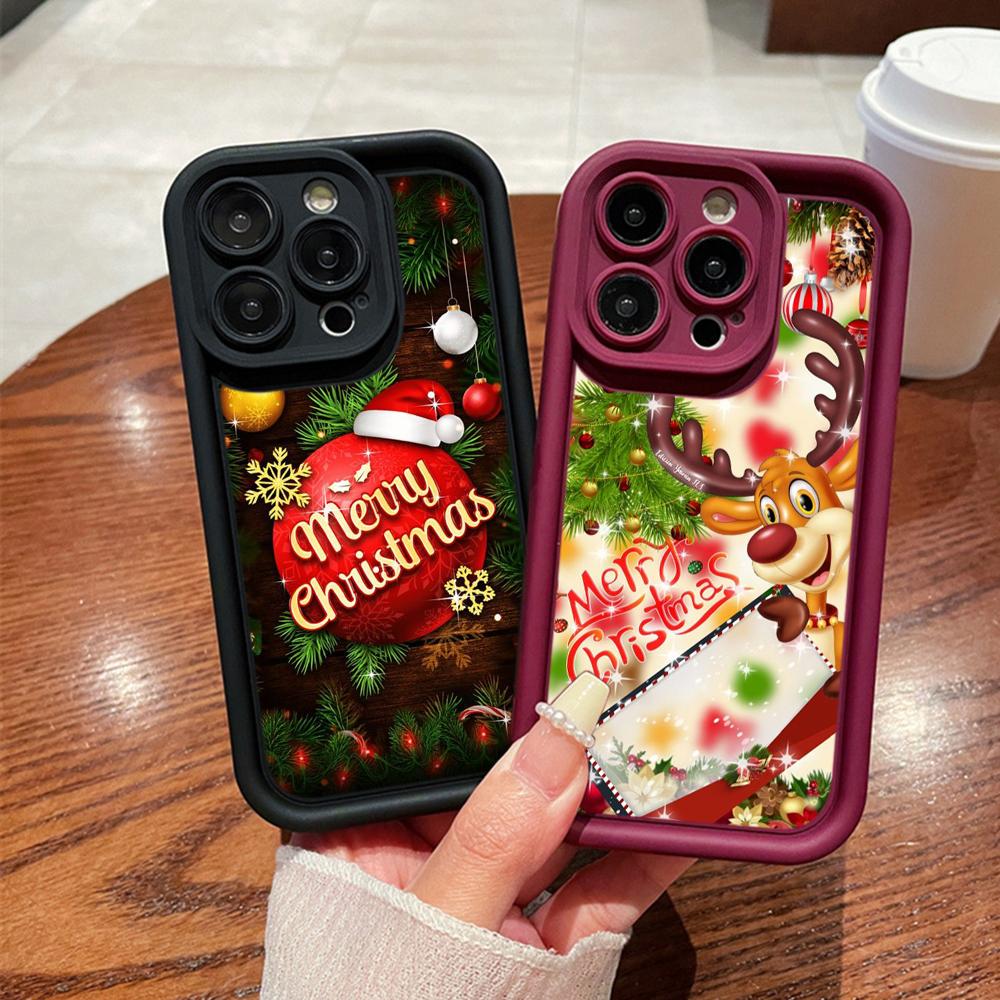 N107 Happy New Year Christmas Art Soft Angel Eyes Phone Cases for iPhone 16 15 14 13 11 Pro Max 8 7 6s Plus 12 Mini XR XS Max SE Shockproof Cover