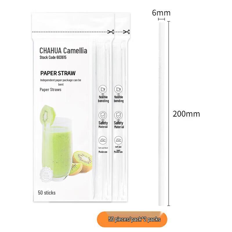 Chahua Disposable Bendable Paper Straws 2 Packs (50 straws each)