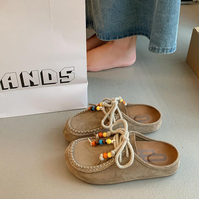 

Retro lace-up bag head half-drag women wear new lazy shoes platform muffin inner height-increasing slippers 40