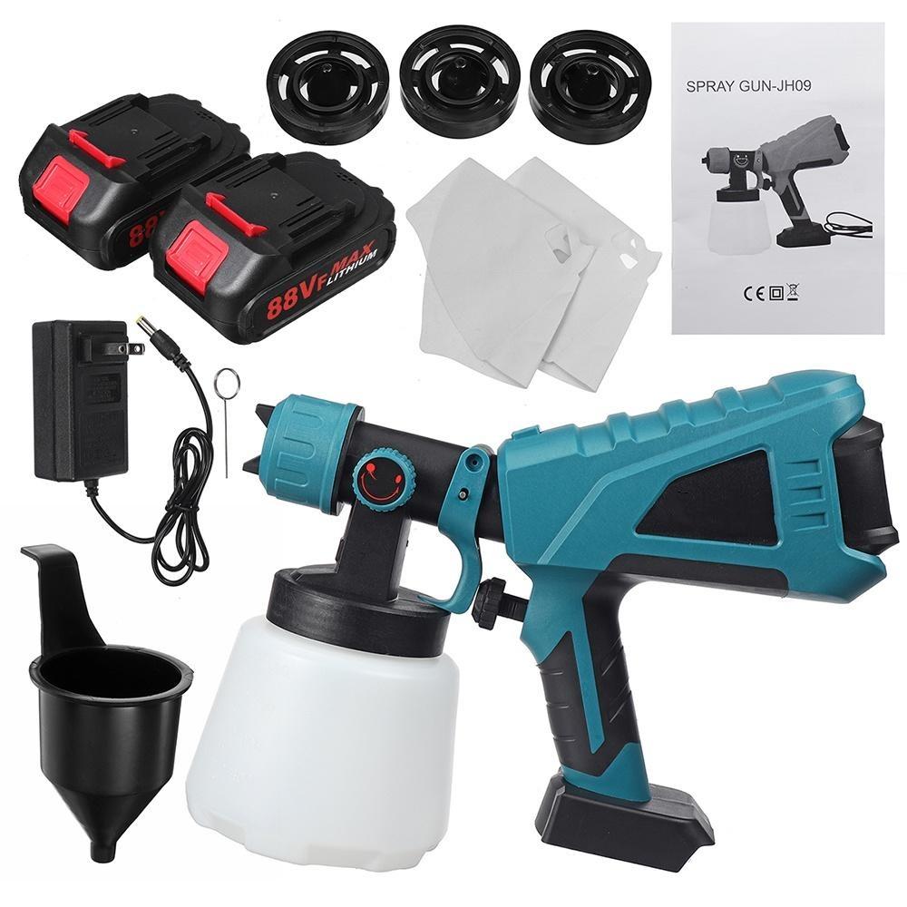 1500W 88VF 3 Nozzle Size 1000ml Electric Spray Gun Flow Control Airbrush For 18V Battery Household Electric Paint Sprayer