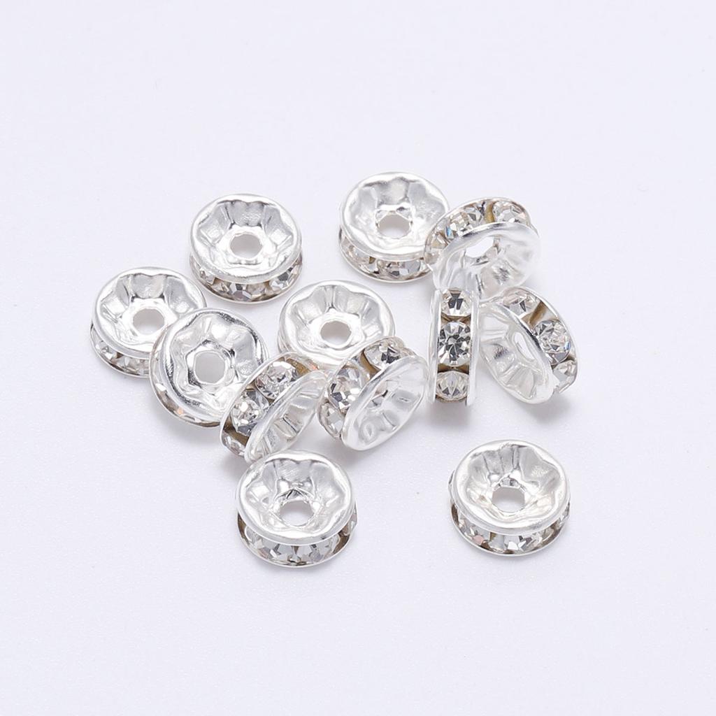 50/100pcs 4 6 8 10mm Gold Color Rhinestone Rondelles Crystal Bead Loose Spacer Beads for DIY Jewelry Making Accessories Supplies