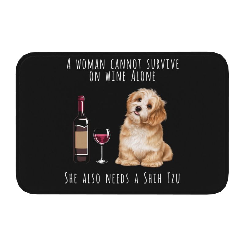Tapis de Porte Personnalisé Shar Pei et Vin Chien Drôle Antidérapant Amoureux des Animaux Chiots Cuisine Salle de Bain Salon Tapis Carpette 40*60cm 40cmx60cm