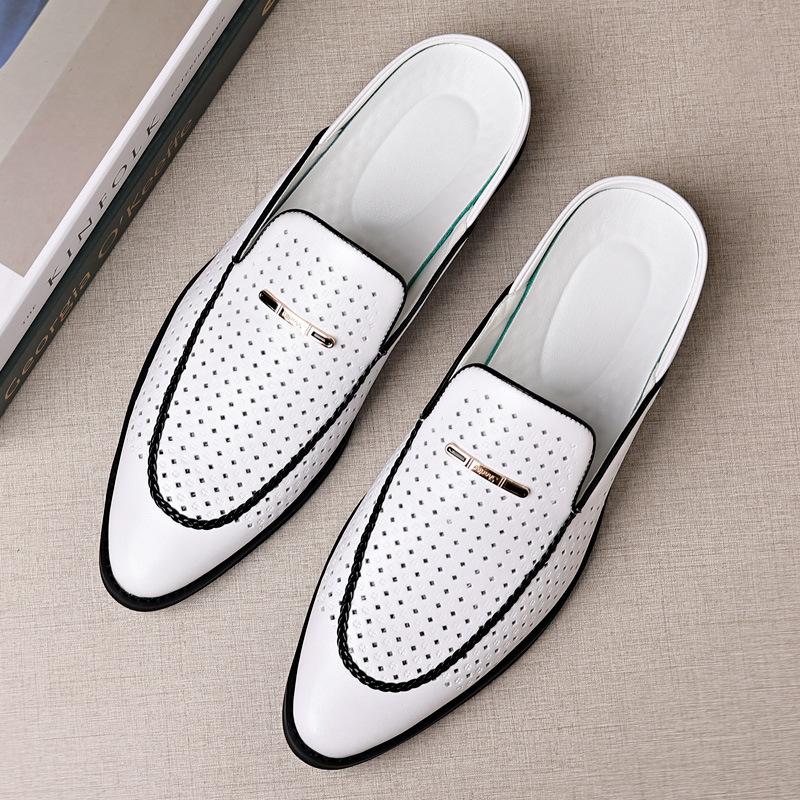 Slippers business men's shoes office wear men's one-pedal leather shoes heightening muller shoes leather men's half slippers