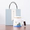 Ceramic Tea Cup with Lid Tea Separation Cup Filter Water Cup Creative Wooden Handle Cup Office Cup Gift Cup Guochao