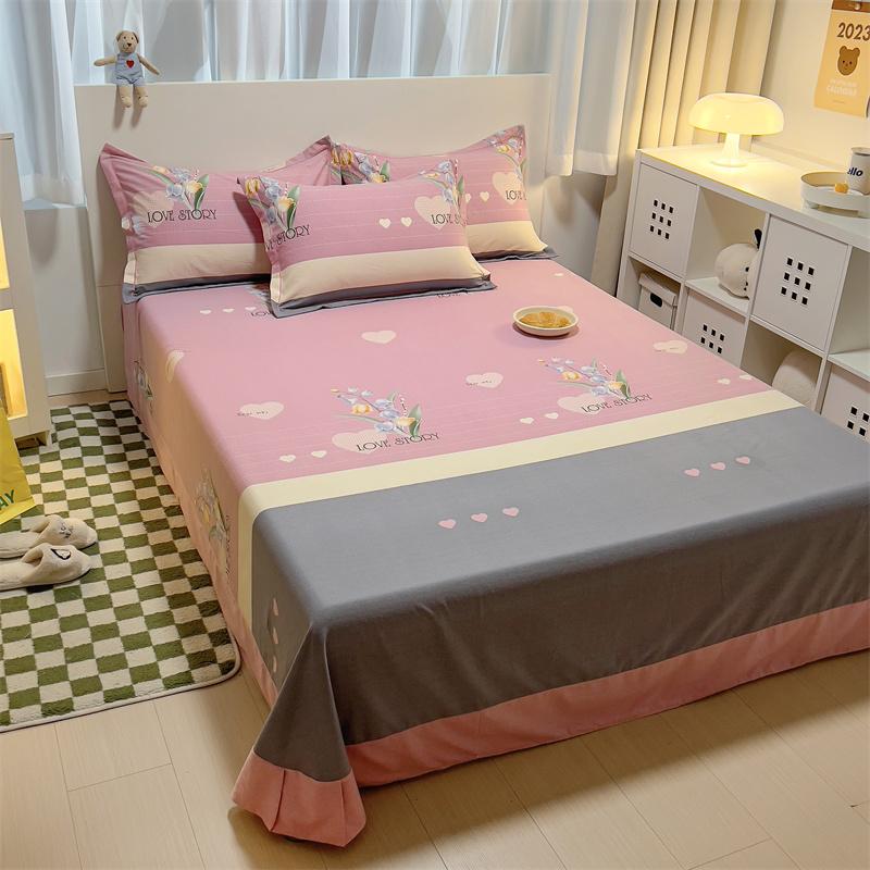 White Flower Printed Bed Sheet Set Simple Pink Cotton bedspread Thickened Bedding Set Luxury Soft Flat Sheet with Pillowcases