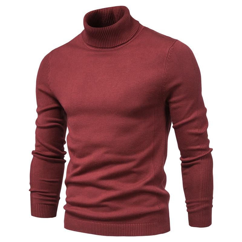 Autumn and Winter New Casual Men's Solid Color Pullover Sweater High Collar Men's Casual Knitwear
