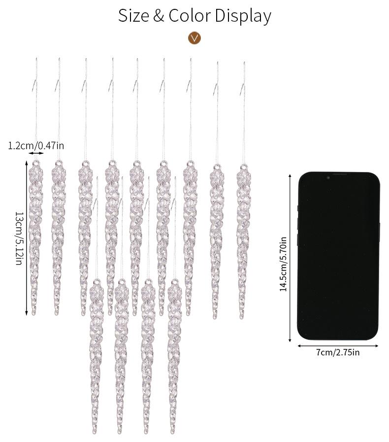 24pcs Christmas Icicle Ornaments for Christmas Tree Hanging Acrylic Crystal Christmas Ornaments 5.1"/ 13cm Clear Plastic Icicles