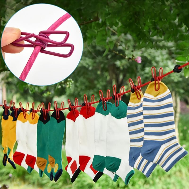 Stretch Clotheslines Elastics Clotheslines Travel Washing Line Adjust able Retractable Airer Wind proof Rope with 12Clip