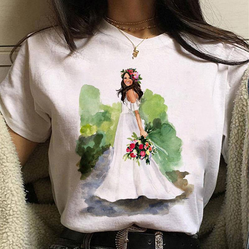 Summer Women T Shirt Casual Tops Tee White Short Sleeve T Shirt Woman Holiday Leisure Printed Printed Harajuku Lady T-Shirt Clo