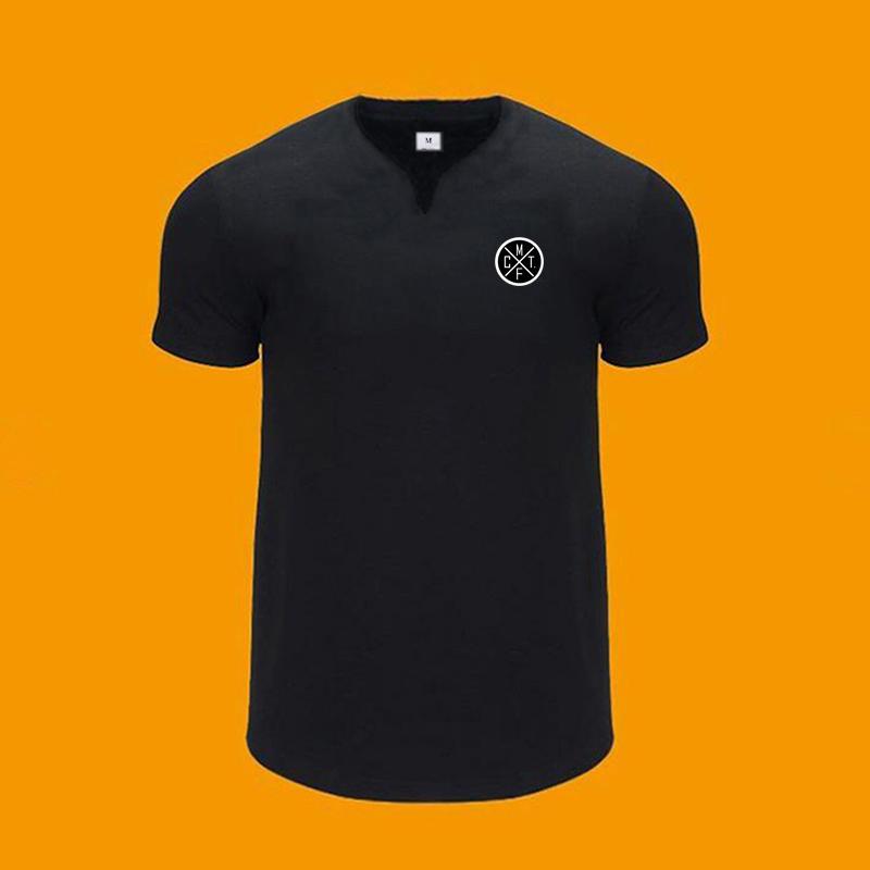 

Muscleguys Summer New Men s Slim Fit V-Neck Top White Sweatshirt Fitness Leisure Cool Feeling Half sleeved T-shirt XXL