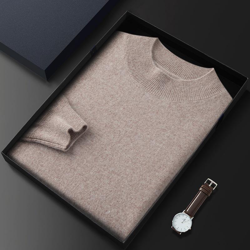 2023 Men's Plus Size Cashmere Sweater - Business Casual, Half-High Neck, Autumn/Winter Knit
