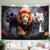 Majestic Lion Tiger Black Panther Jungle Flowers Tapestry Wall Hanging For Living Room Bedroom Decor Wild Animal Art Print Home