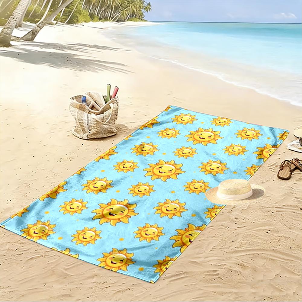 Smiling Suns Pattern Blue Background Beach Towel Quick-drying for Travel Outdoor Sports Jogging Beach and Swimming