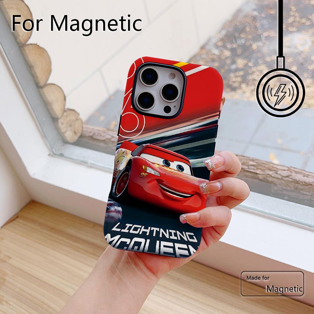 Cars Lightning McQueen 95 Phone Case for iPhone 17 16 15 14 13 12 11 Pro Max Plus Air Luxury Magnetic Double-layer Back Cover