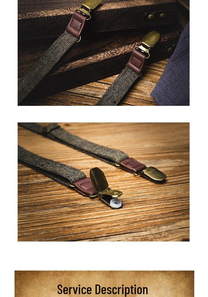 Unisex Retro Plaid Y-Type Fabric Suspenders with Three Non-Slip Clips