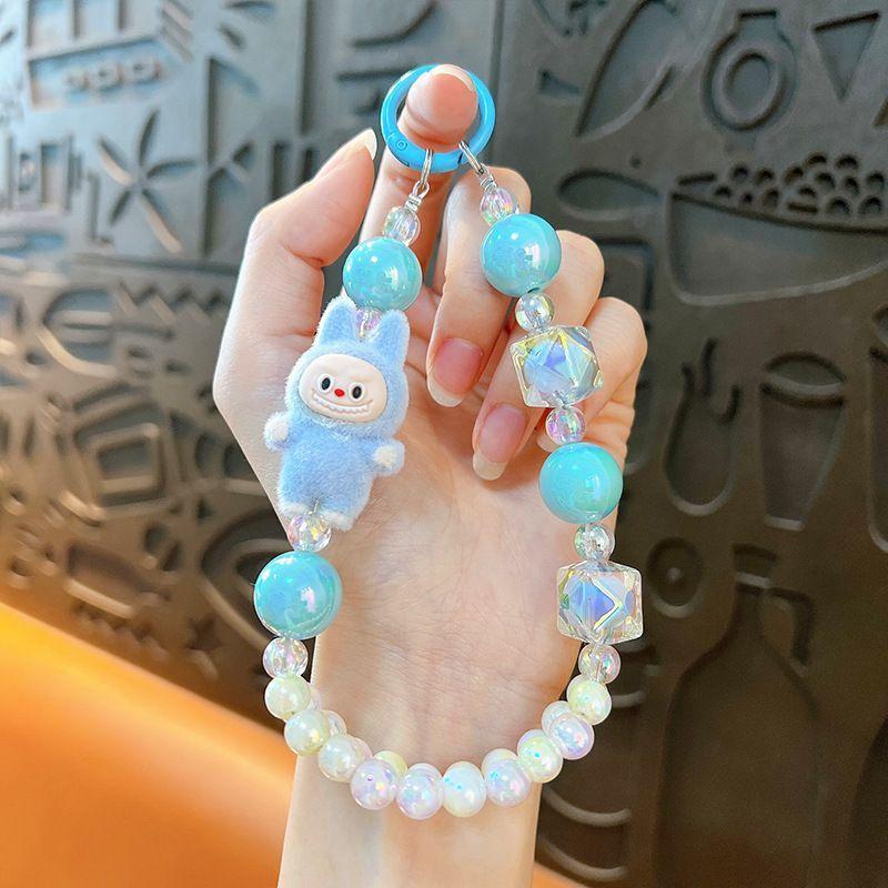 Kreatives Beflocken modifizierte Puppenkleidung doppelte Perlenlinie Handykette Schlüsselanhänger niedliche Tasche Autoanhänger