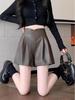Petite High-Waisted Khaki PU Leather A-Line Shorts for Women - Wrinkle-Resistant, Wide-Leg Bootcut, Autumn/Winter Wear.