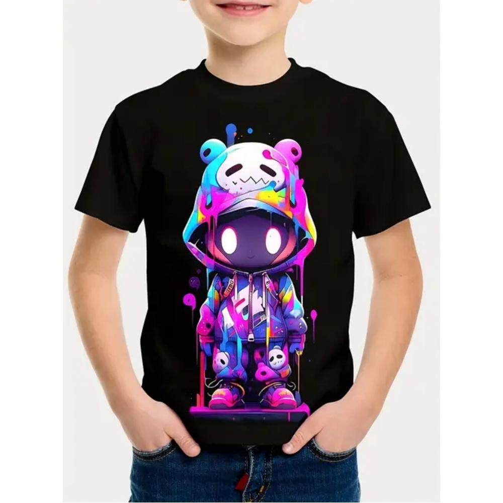 Children's and boys' clothing cool technology cartoon characters 3D printed pattern T-shirt outdoor casual short sleeved boys' T-shirt
