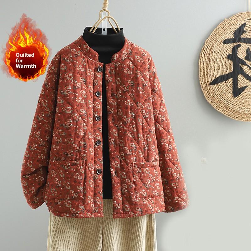 Women Thiened Cotton Jaet Stand Collar Warm Versatile Winter Coat for Women Large Size Commute Sle Print Ket