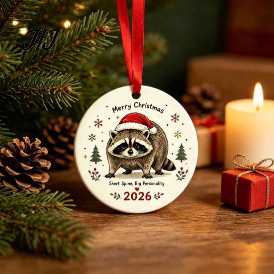 Holiday Home Decor Christmas Raccoon Acrylic Ornament, Cute Animal Hanging for Tree Unique Gift Friends Desk, Festive Decoration, Lovers Aesthetic
