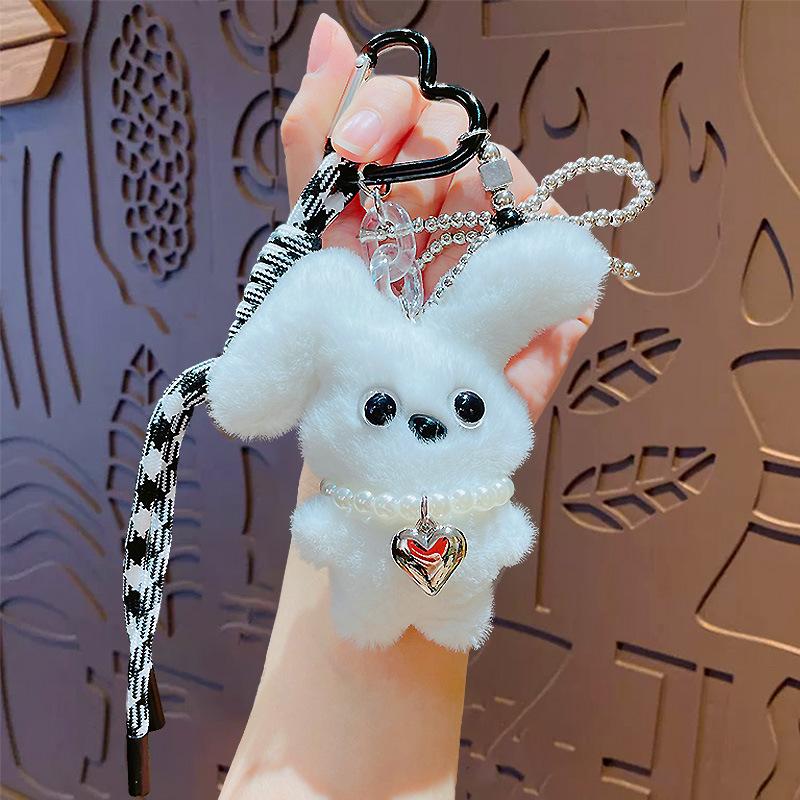 Мультяшное Жемчужное Ожерелье с Сердечками Брелок-Заяц Подвеска на Школьную Сумку Брелок-Подвеска с Плюшевой Куклой для Пары Подарок