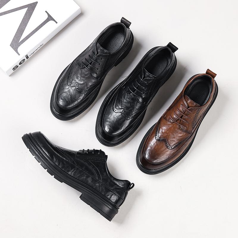 Fashion Men Dress Shoes Genuine Leather Oxford Luxury Handmade Lace-up Brogue Cap Toe Wedding Formal Shoes Male Business Office Footwear