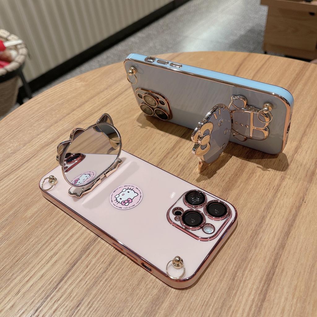 Makeup Mirror KT Cat Suitable for Apple 16promax Mobile Phone Case IPhone 15 Silicone 14 Anti Fall 13PM Crossbody 17