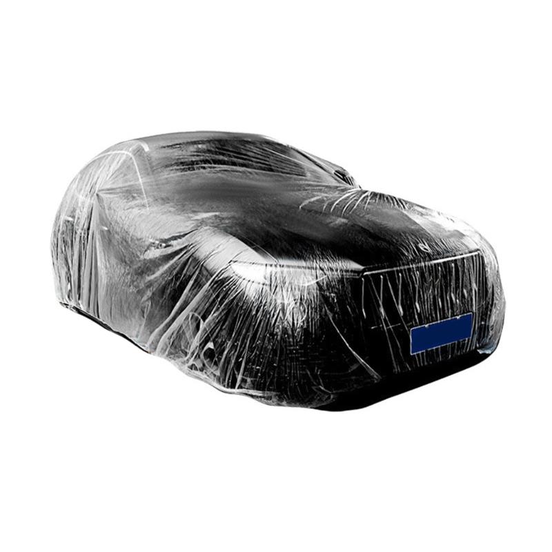 Upgraded Elastic Band Clear Plastic Disposable Universal Car Covers Rain Dust Garage Cover Waterproof Temporary Durable