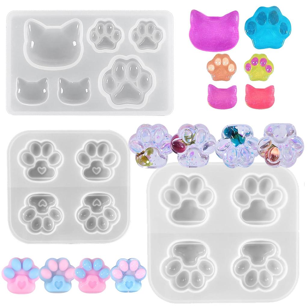 YINKE Cat Paw Silicone Molds and Resin Set for DIY Soft Molds for Cat DIY Handmade UV Cute Cat Paw Molds Perfect for Handmade and Bag Charms Molds,
