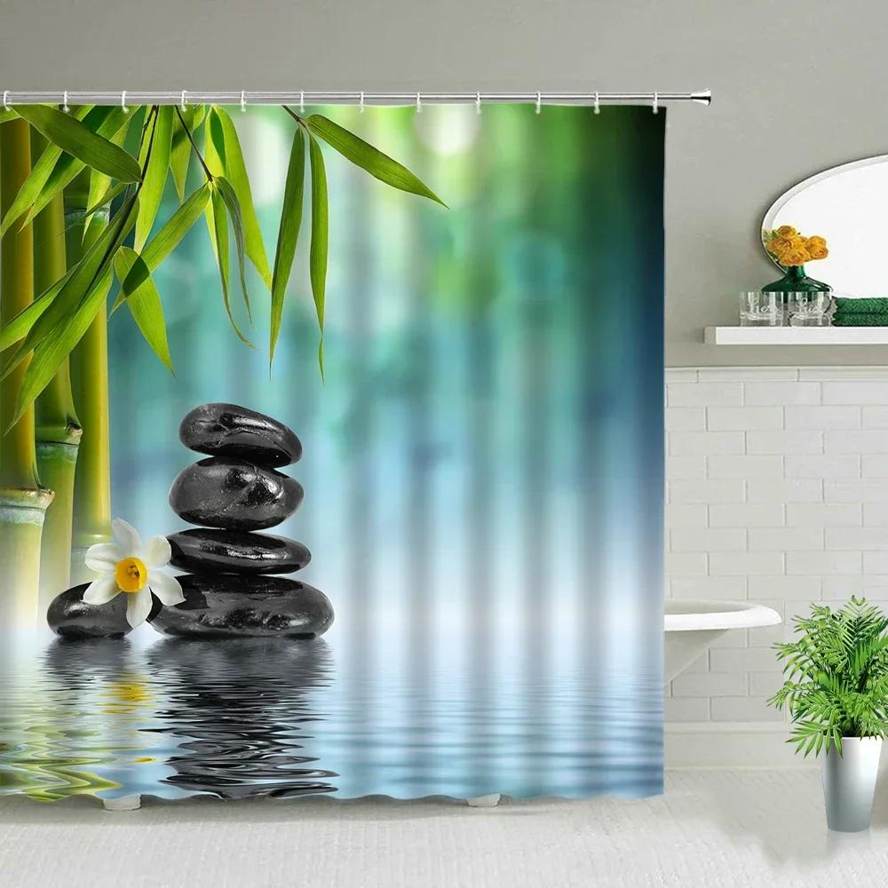 Chinese Style Ink painting Bamboo Landscape Shower Curtain Flower Bird Scenery Bathroom Waterproof Cloth Bath Curtains With Hook
