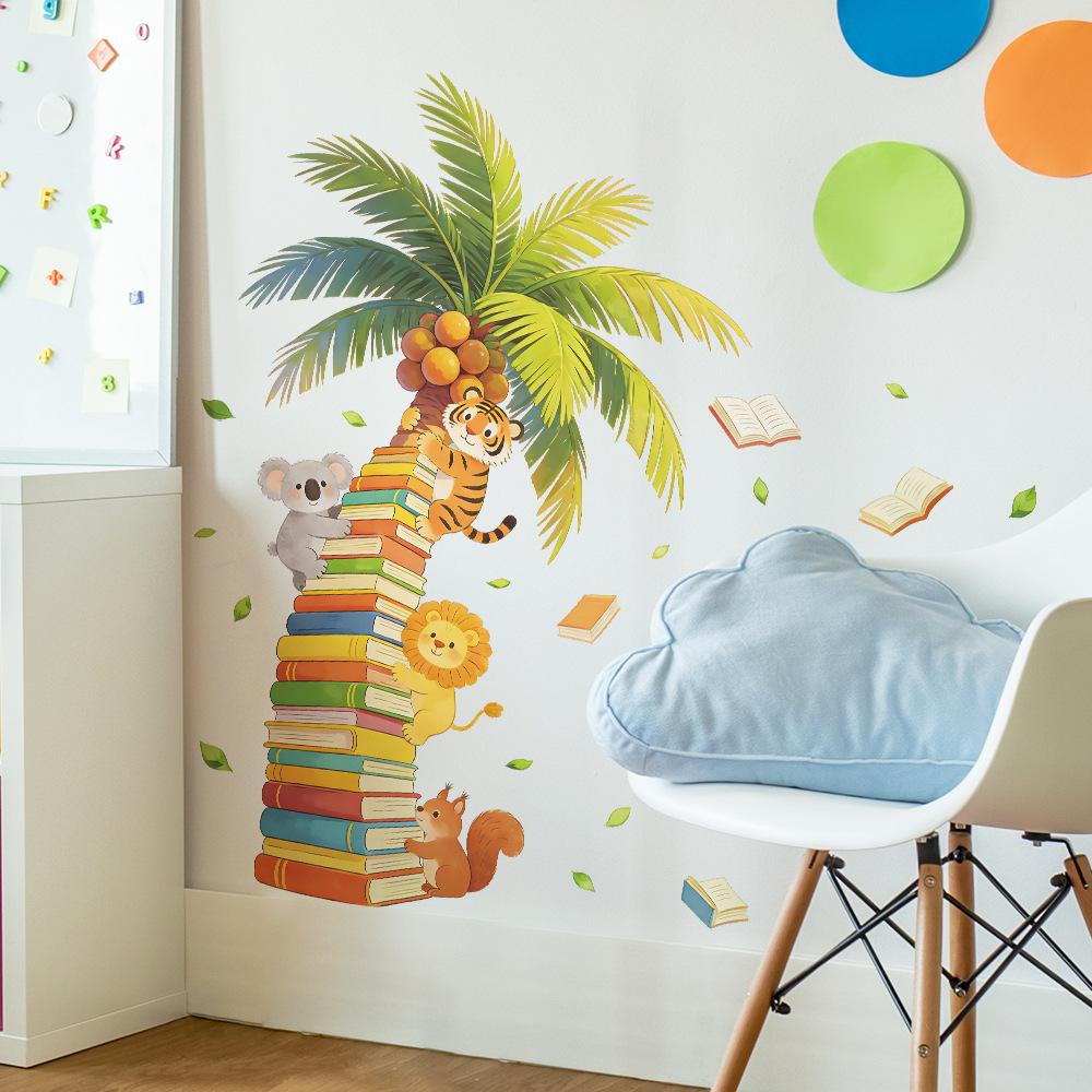 Creative Books, Coconut Tree, Children's Bedroom, Study Room, Home Furnishings, Wall Beautification, Decoration Wall Stickers