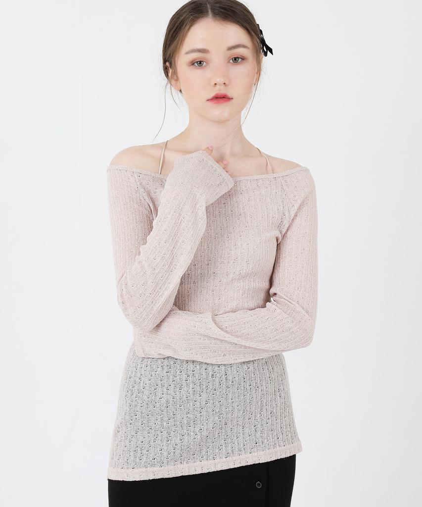 CATTLINE See-Through Back Slit Long Sleeve Knit (Beige)