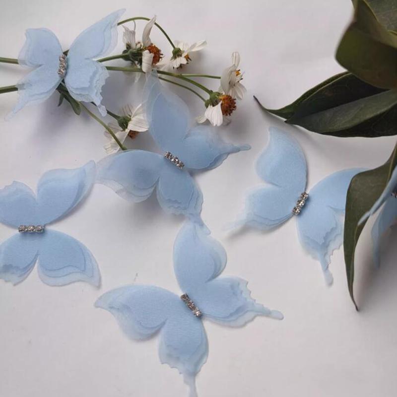 

10 шт. трехслойные алмазные трехмерные шифоновые наклейки-бабочки для одежды, аксессуары для волос, аксессуары для одежды розовый