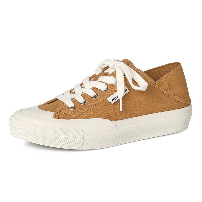 Yuexinwang Leather Flat for Huizhou Women's Shoes Su Yinyin Same Shoes Front Lace-up Casual Spring New Canvas Shoes