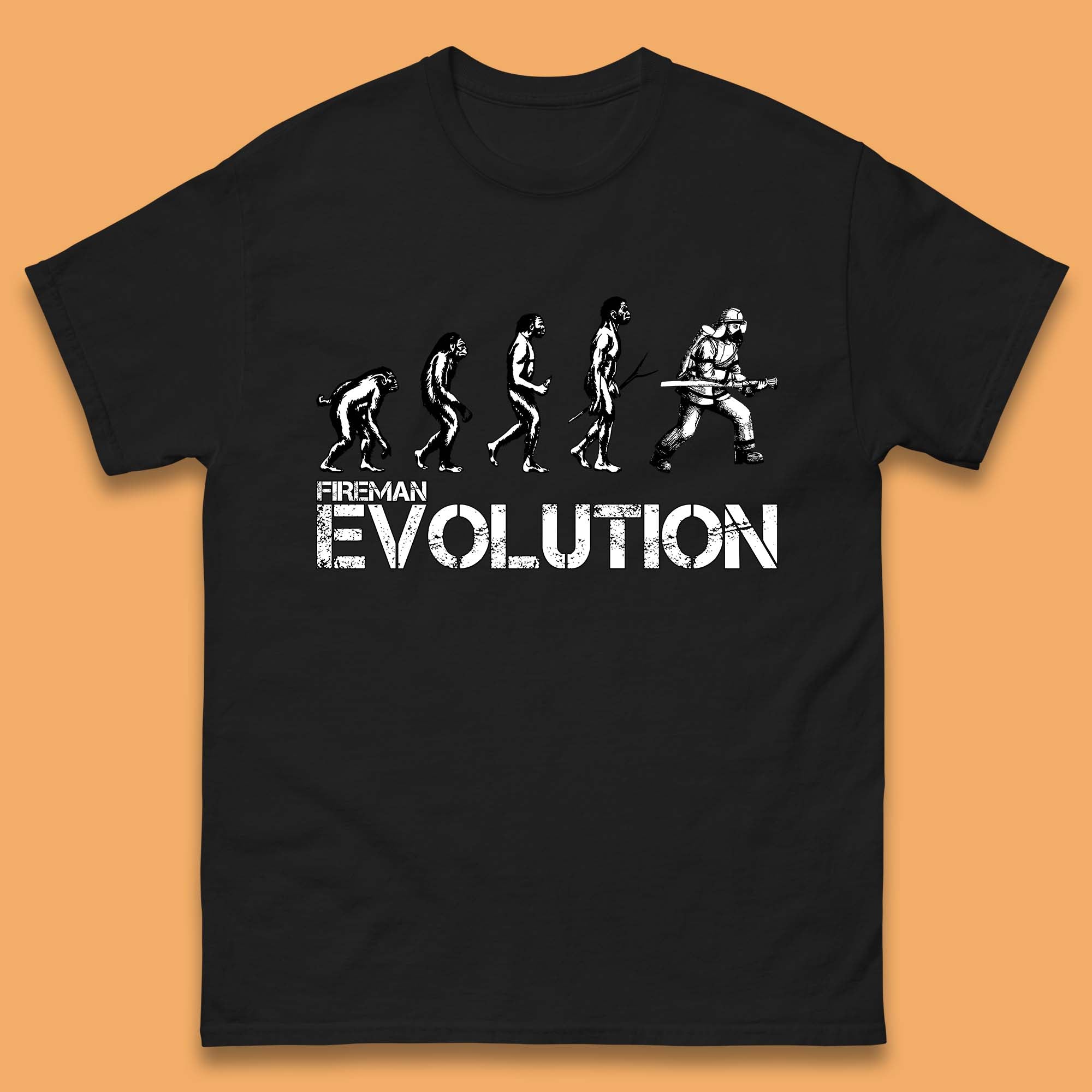 

Fireman Evolution Funny Fire Brigade Service Firefighter Mens Tee Top S